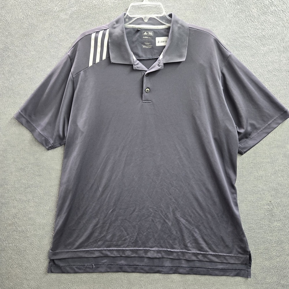 Adidas Men Polo XL Gray Embroidered Climacool‎ Activewear Logo Short Sleeve